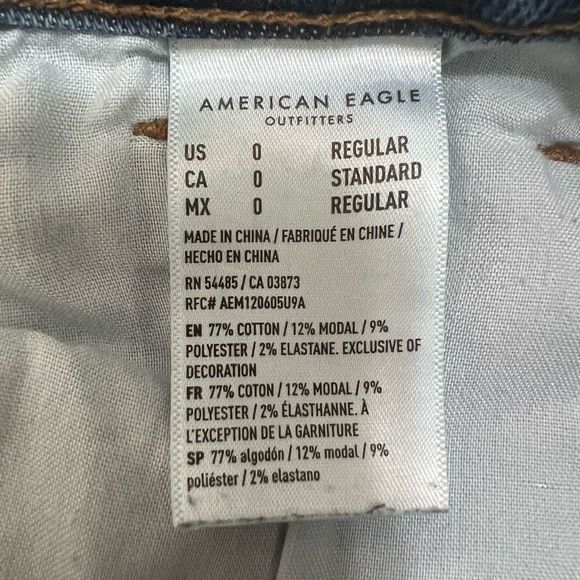 American Eagle Mom Dark Blue Wash Distressed Stretch Skinny Denim Jeans Size 0‎ - Picture 9 of 16